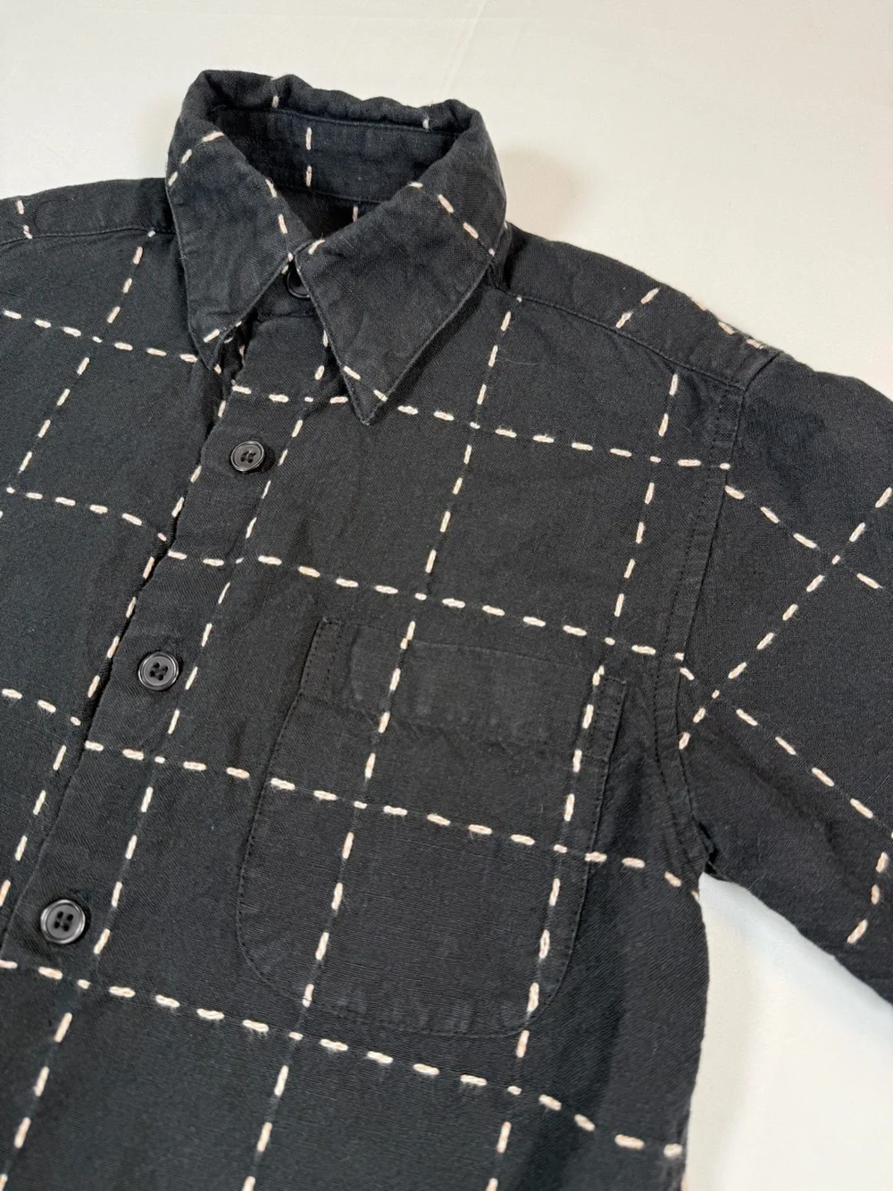 NWOT J.M.P. Boys 7 Linen Button Front Windowpane Coastal Resort Minimalist NEW